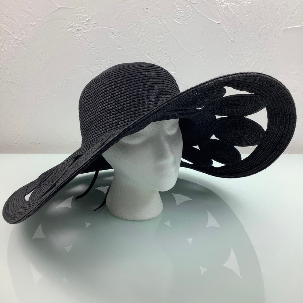 Physician Endorsed Glamour Black Toyo wide brim Sun Hat adjustable SZ OSFM EUC - Picture 3 of 12